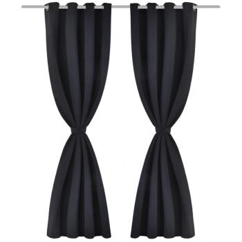 Verdunkelungs-Vorhänge mit Metallringen 135 x 245 cm Schwarz blackout