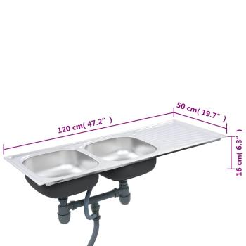 Küchenspüle Doppelbecken mit Sieb & Siphon Edelstahl 