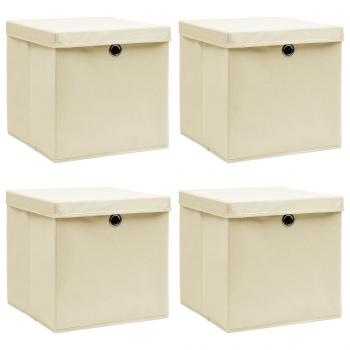 ARDEBO.de -  Aufbewahrungsboxen mit Deckel 4 Stk. Creme 32x32x32 cm Stoff