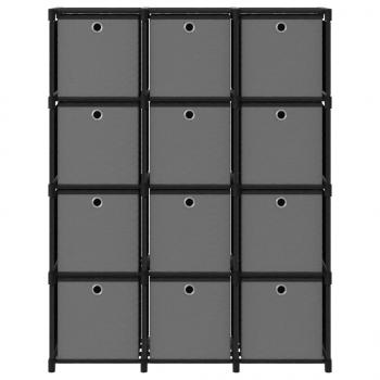 Würfel-Regal mit Boxen 12 Fächer Schwarz 103x30x141 cm Stoff 