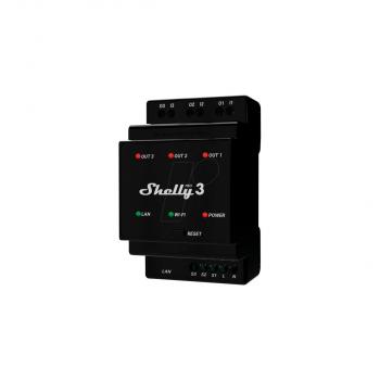 ARDEBO.de Shelly Pro 3 Relaisschalter, WLAN, Bluetooth, LAN, 3-Kanal, 3x 16A, max. 48A, Hutschiene (Shelly_Pro3)