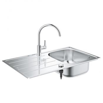 ARDEBO.de GROHE Bau Set aus Spüle und Küchenarmatur, hoher Auslauf, Einlochmontage, Edelstahl (31562SD1)