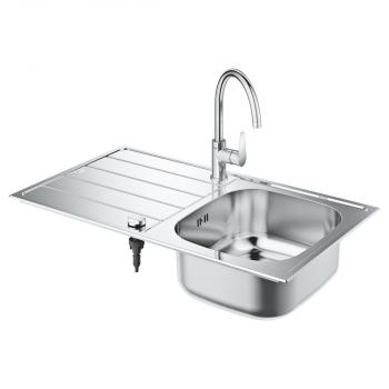 GROHE Bau Set aus Spüle und Küchenarmatur, hoher Auslauf, Einlochmontage, Edelstahl (31562SD1)