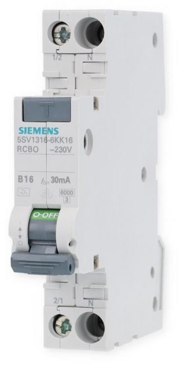 ARDEBO.de Siemens 5SV1316-6KK16 FI/LS kompakt Schalter 1P+N, 6kA, Typ A, 30mA, B-Charakteristik, 16A