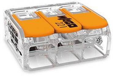 ARDEBO.de Wago 221-613 3-Leiter COMPACT Verbindungsklemme 0,5-6 mm², Betätigungshebel, transparent