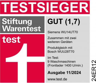 Siemens WU14UT70 iQ500 8 kg Frontlader Waschmaschine, 60 cm breit, 1400 U/min, unterbaufähig, speedPack L, iQdrive, Outdoor-Programm, weiß