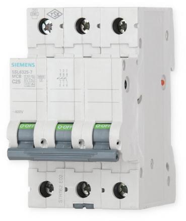 Siemens 5SL63257 Leitungsschutzschalter 400V, 6kA, 3-Polig, C-Charakteristik, 25A