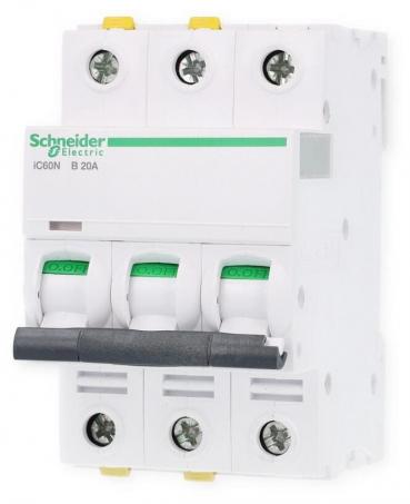 ARDEBO.de Schneider Electric A9F03320 Leitungsschutzschalter iC60N, 6 kA, B-Charakteristik, 20A, 3-Polig