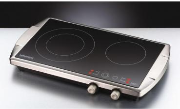 Rommelsbacher CT3400/E Glaskeramik-Doppelkochplatte, 3400 W, 2 Kochzonen, schwarz/edelstahl