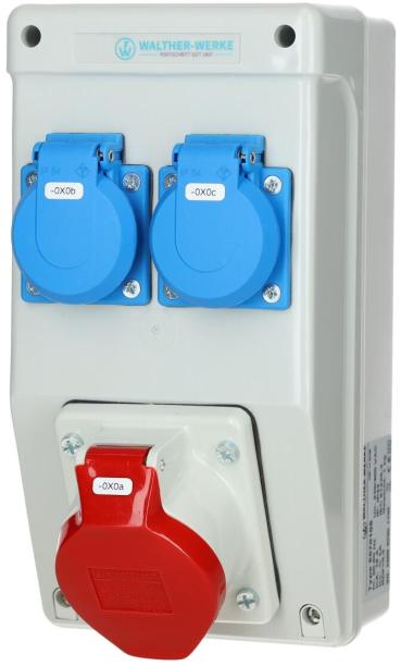 Walther Werke (6570105) Kunststoff-Steckdosenkombination In: 16A mit einem CEE-Abgang 16A, 2 Schukos und Anschluss bis 6qmm 5P