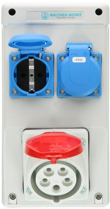 Walther Werke (6570105) Kunststoff-Steckdosenkombination In: 16A mit einem CEE-Abgang 16A, 2 Schukos und Anschluss bis 6qmm 5P