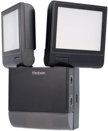 Theben theLeda S17-100 BK LED-Strahler Wandmontage, 17 Watt, schwarz, 2 LED-Panels, drehbar / schwenkbar, Bewegungsmelder, 4000 K (neutralweiß) 1020803