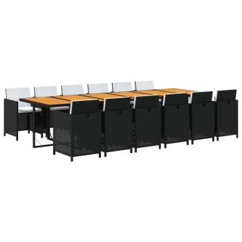 13-tlg. Garten-Essgruppe mit Kissen Poly Rattan Schwarz