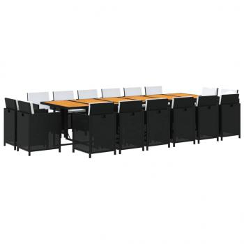 17-tlg. Garten-Essgruppe mit Kissen Poly Rattan Schwarz