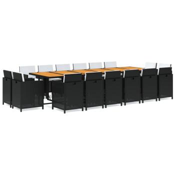 17-tlg. Garten-Essgruppe mit Kissen Poly Rattan Schwarz