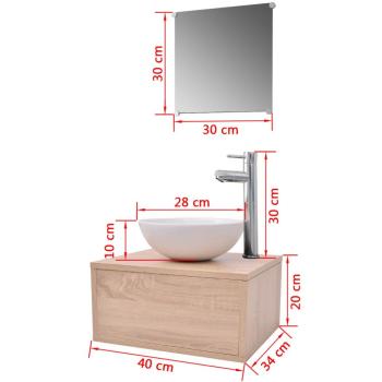 4-tlg. Badmöbel-Set mit Waschbecken und Wasserhahn Beige