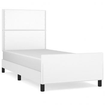 Bettgestell mit Kopfteil Weiß 90x200 cm Kunstleder
