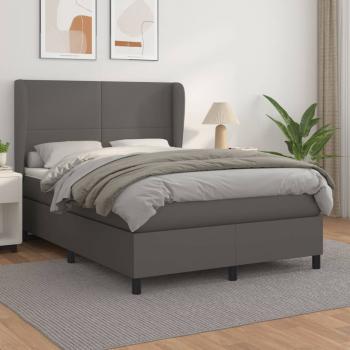 ARDEBO.de - Boxspringbett mit Matratze Grau 140x190 cm Kunstleder