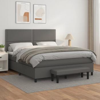 ARDEBO.de - Boxspringbett mit Matratze Grau 180x200 cm Kunstleder