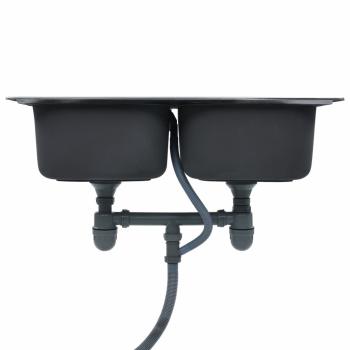 Küchenspüle Doppelbecken mit Sieb & Siphon Edelstahl 