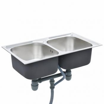 Küchenspüle Doppelbecken mit Sieb & Siphon Edelstahl 