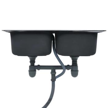 Küchenspüle Doppelbecken mit Sieb & Siphon Edelstahl 