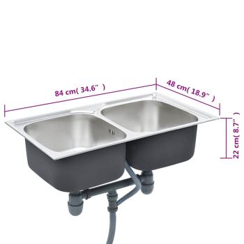 Küchenspüle Doppelbecken mit Sieb & Siphon Edelstahl 