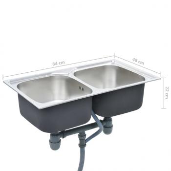 Küchenspüle Doppelbecken mit Sieb & Siphon Edelstahl 