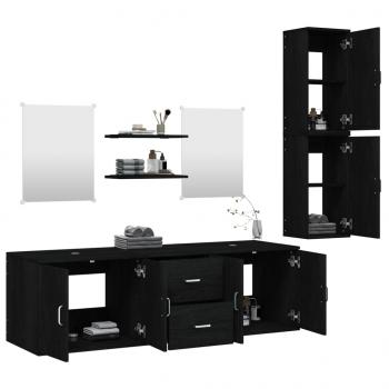   7-tlg. Badmöbel-Set Schwarz Holzwerkstoff