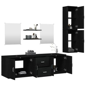   7-tlg. Badmöbel-Set Schwarz Holzwerkstoff