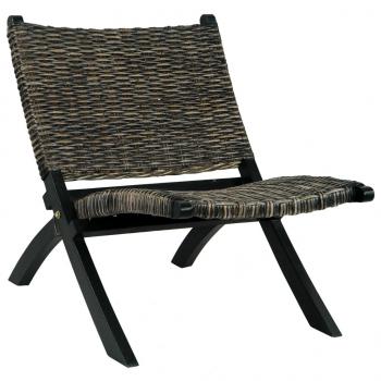 ARDEBO.de - Relaxstuhl Schwarz Natur Kubu-Rattan und Massivholz Mahagoni