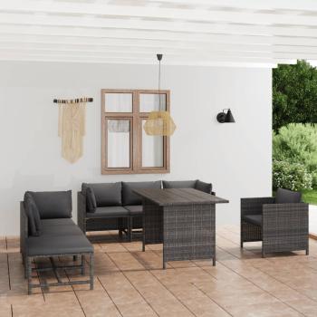 ARDEBO.de - 8-tlg. Garten-Lounge-Set mit Kissen Poly Rattan Grau