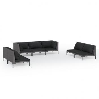 7-tlg. Garten-Lounge-Set mit Kissen Poly Rattan Dunkelgrau