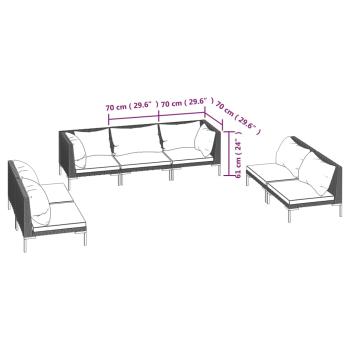 7-tlg. Garten-Lounge-Set mit Kissen Poly Rattan Dunkelgrau
