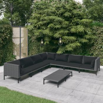 ARDEBO.de - 8-tlg. Garten-Lounge-Set mit Kissen Poly Rattan Dunkelgrau