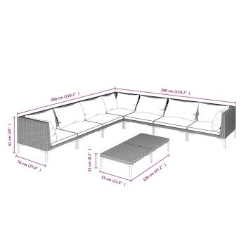 8-tlg. Garten-Lounge-Set mit Kissen Poly Rattan Dunkelgrau