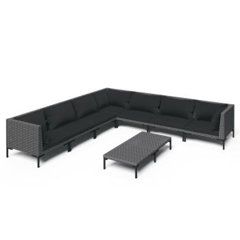 8-tlg. Garten-Lounge-Set mit Kissen Poly Rattan Dunkelgrau