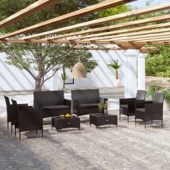 ARDEBO.de - 8-tlg. Garten-Lounge-Set mit Auflagen Poly Rattan Schwarz