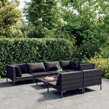ARDEBO.de - 8-tlg. Garten-Lounge-Set mit Kissen Poly Rattan Dunkelgrau