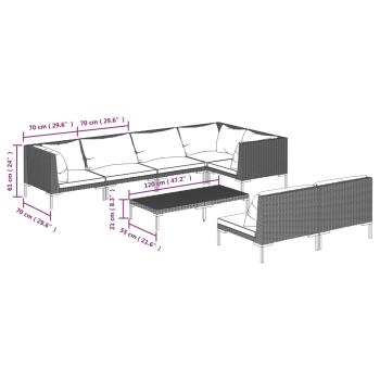 8-tlg. Garten-Lounge-Set mit Kissen Poly Rattan Dunkelgrau