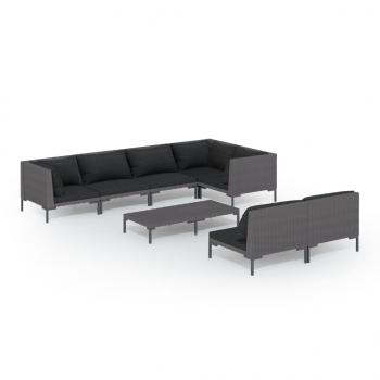 8-tlg. Garten-Lounge-Set mit Kissen Poly Rattan Dunkelgrau