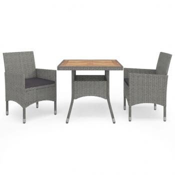 ARDEBO.de - 3-tlg. Garten-Essgruppe Grau Poly Rattan und Akazienholz