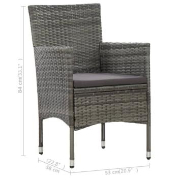 3-tlg. Garten-Essgruppe Grau Poly Rattan und Akazienholz