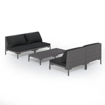 5-tlg. Garten-Lounge-Set mit Kissen Poly Rattan Dunkelgrau