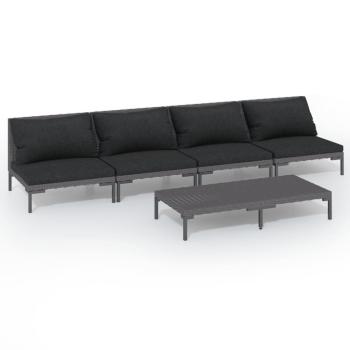 5-tlg. Garten-Lounge-Set mit Kissen Poly Rattan Dunkelgrau