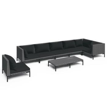 8-tlg. Garten-Lounge-Set mit Kissen Poly Rattan Dunkelgrau