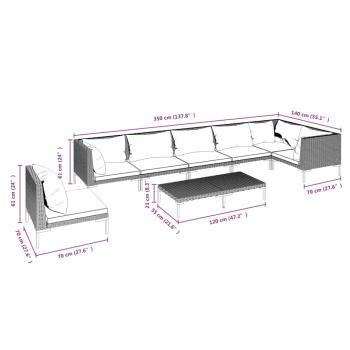 8-tlg. Garten-Lounge-Set mit Kissen Poly Rattan Dunkelgrau