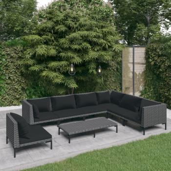 ARDEBO.de - 8-tlg. Garten-Lounge-Set mit Kissen Poly Rattan Dunkelgrau