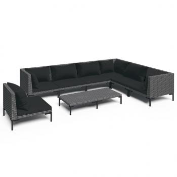 8-tlg. Garten-Lounge-Set mit Kissen Poly Rattan Dunkelgrau