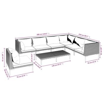 8-tlg. Garten-Lounge-Set mit Kissen Poly Rattan Dunkelgrau